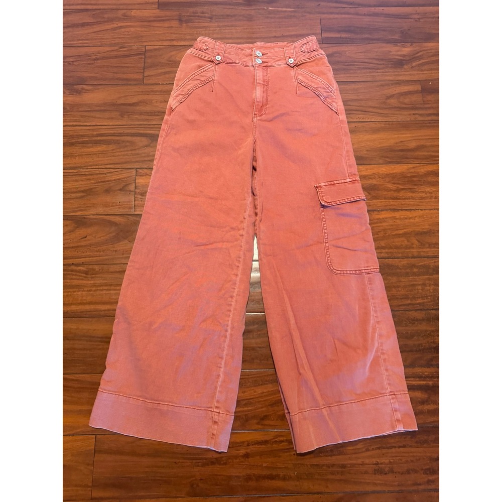 Pilcro Anthropologie  Coral Pink Wide Leg Cargo Pants Size 28 High Rise Utility